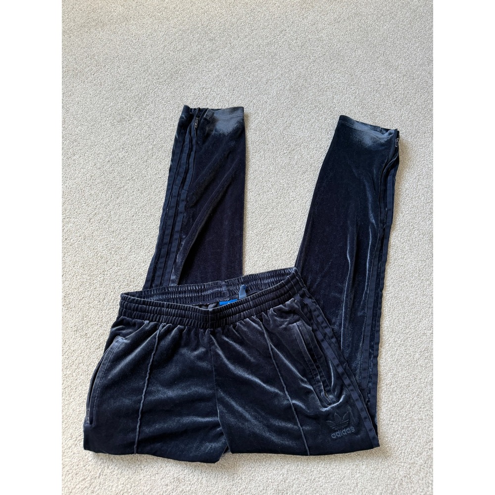 Adidas Women's Athleisure Y2K Track Pants Size S Navy Blue Velour Ankle Zips
